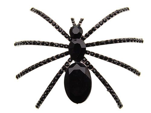 Huge Jet Black Crystal Rhinestone Widow Spider Insect Bug Fashionable 