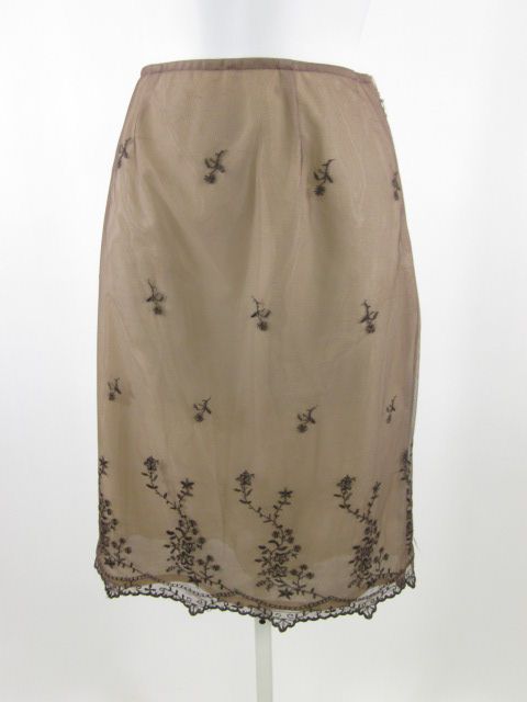 NWT M KALAN Brown Mesh Embroidered Straight Skirt Sz M  