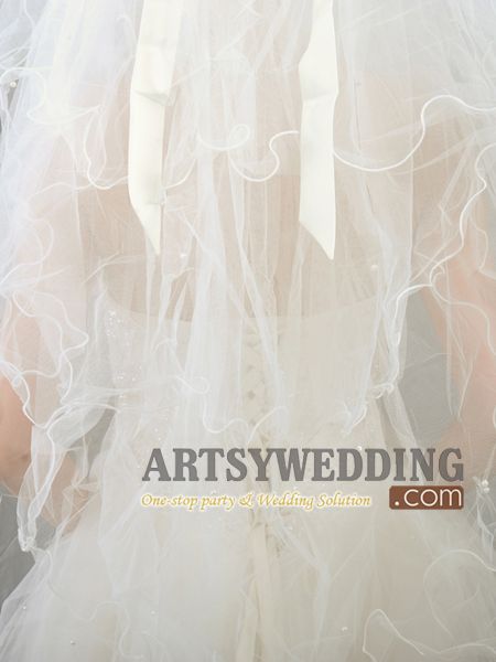 4T White/Ivory Pearl Ribbon Bow Wedding Bridal Veil Headpieces  