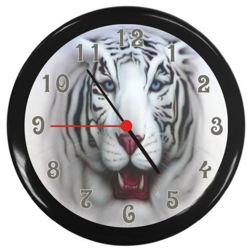 New White Tiger Black Decor Wall Clock  