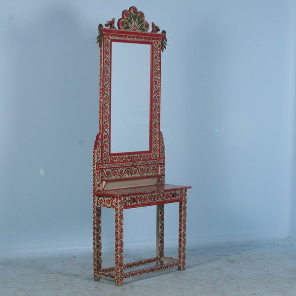 Antique Red Painted Romanian Mirror/Hall Stand  