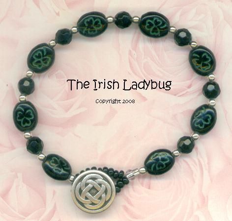 Unique IRISH Shamrock Celtic Knot Button BRACELET Black/Green  