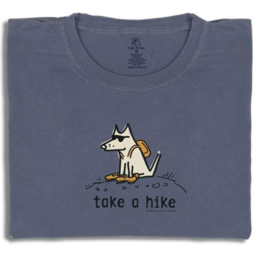 TAKE A HIKE T Shirt TEDDY THE DOG Mens Tee Shirt Blue Good Hiking 