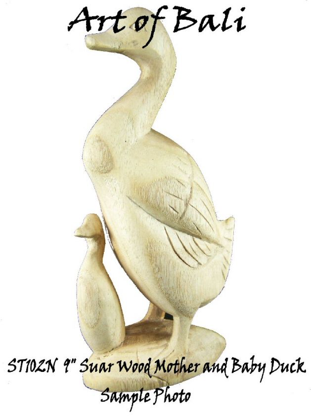 Carved Mother and Baby Duck Suar Wood Statue ST102N  
