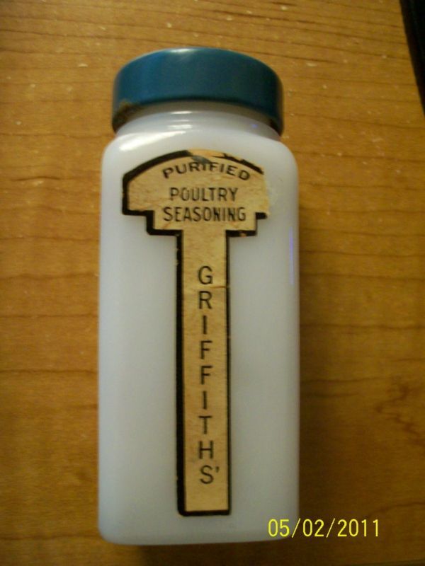 Vintage Griffiths Poultry Seasoning Milk Glass Blue  