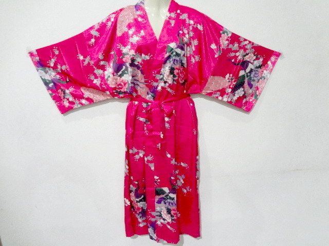   Silk/Satin Kimono Bath Robe Gown Sleepwear Peacock Size 2XL  