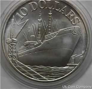 SINGAPORE 1975 FROSTED SILVER $10 TEN DOLLAR COIN  