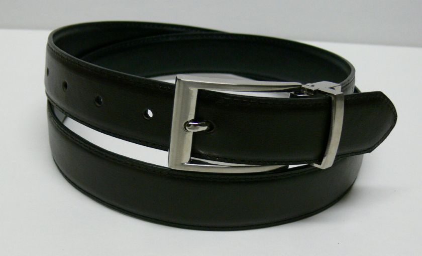 New Mens Black/Brown Reversible Dress Leather Belt E24  