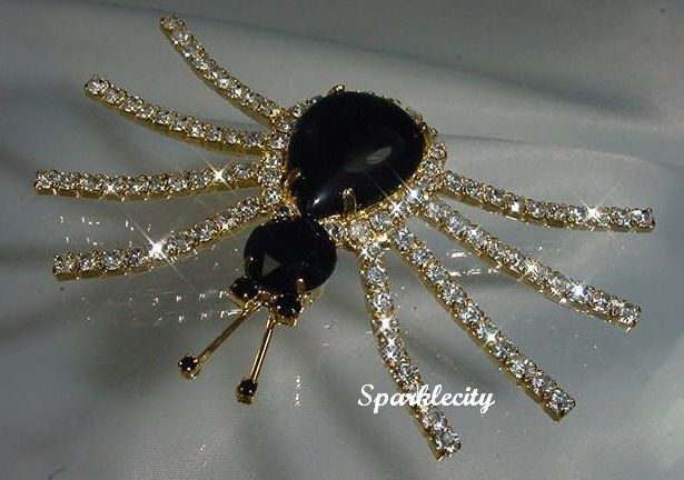 LARGE Halloween SPIDER PIN BROOCH with SWAROVSKI CRYSTALS MINT in box 