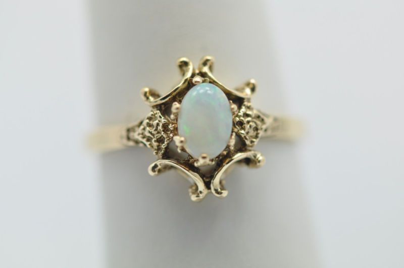 Vintage Designer 1970s Opal Filigree Ring in 10K Gold  