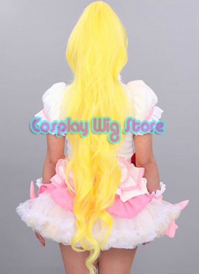 Fresh Pretty Cure Rhythm Short Yellow Cosplay Hair Wig + Ponytail 
