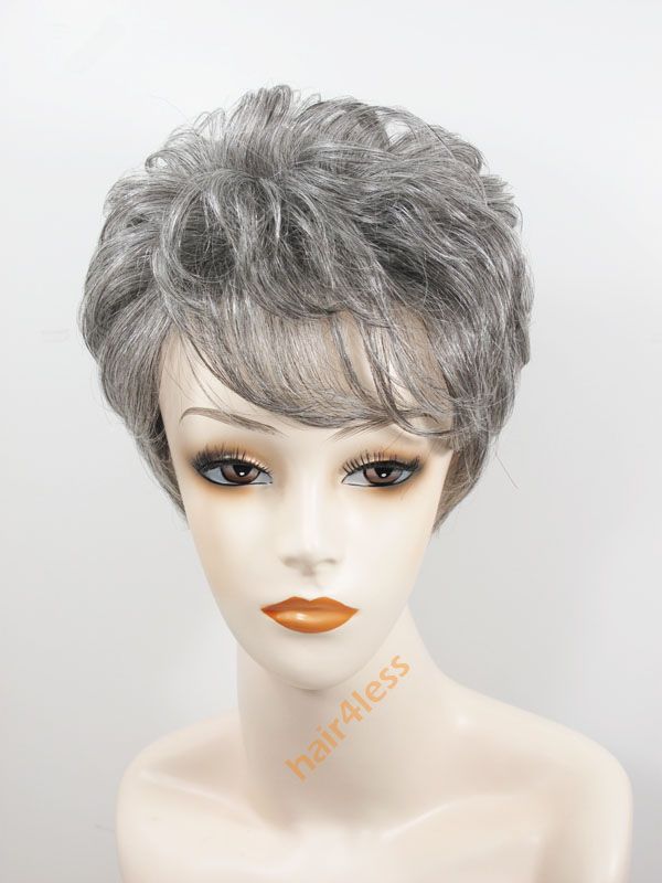 100% Human Hair Short Full Wig H212 #51 Black with Gray Mix  
