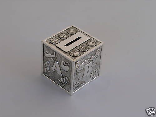 Alphabet Money/coin Bank Silver Baby gift, Boxed  