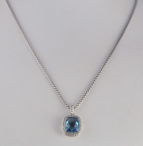 David Yurman Blue Topaz Noblesse Diamond Pendant Necklace