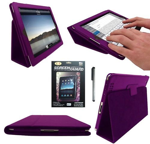 NEW IPAD 2 PURPLE LEATHER FLIP CASE COVER TYPING STAND  