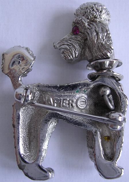 Napier 60s Poodle Dog Pin Red Rhinestone Eyes Movable  