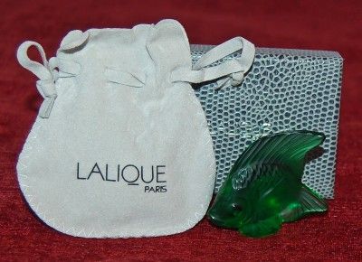 LALIQUE FISH EMERALD #10 MIB WITH LALIQUE POUCH MAGNIFICENT PIECE 