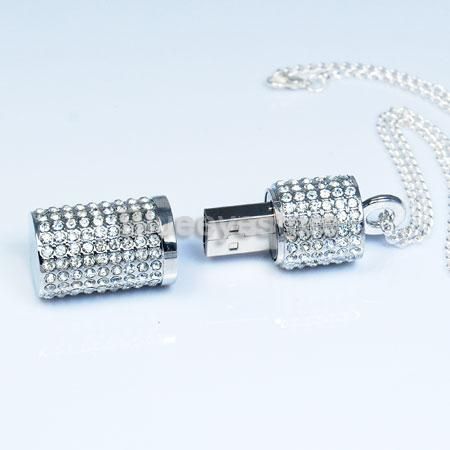   Crystals Lipstick Case Necklace Jewelry USB 2.0 Flash Memory Pen Drive