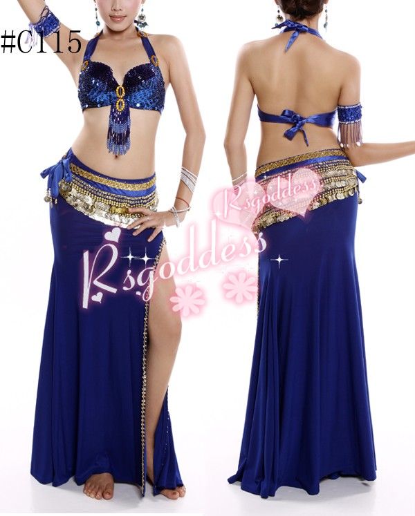 New belly dance Royal blue 3 pics costume bra&skirt bel  