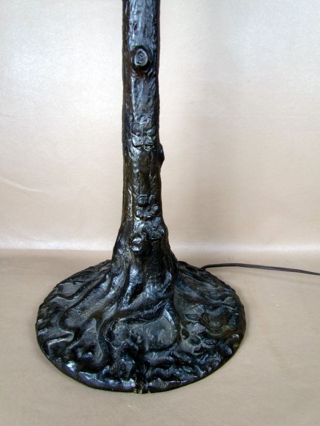 Large Antique Bronze Handel or Chicago Mosaic Tree Lamp Base  