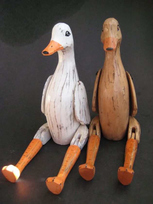 Wooden Duck Bird Puppet   Wood Farm Animal Statue   Set of 2   Size L 