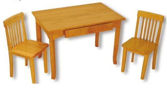 Childrens Wood Table Writing Desk & 2 Chairs Honey Fnsh  